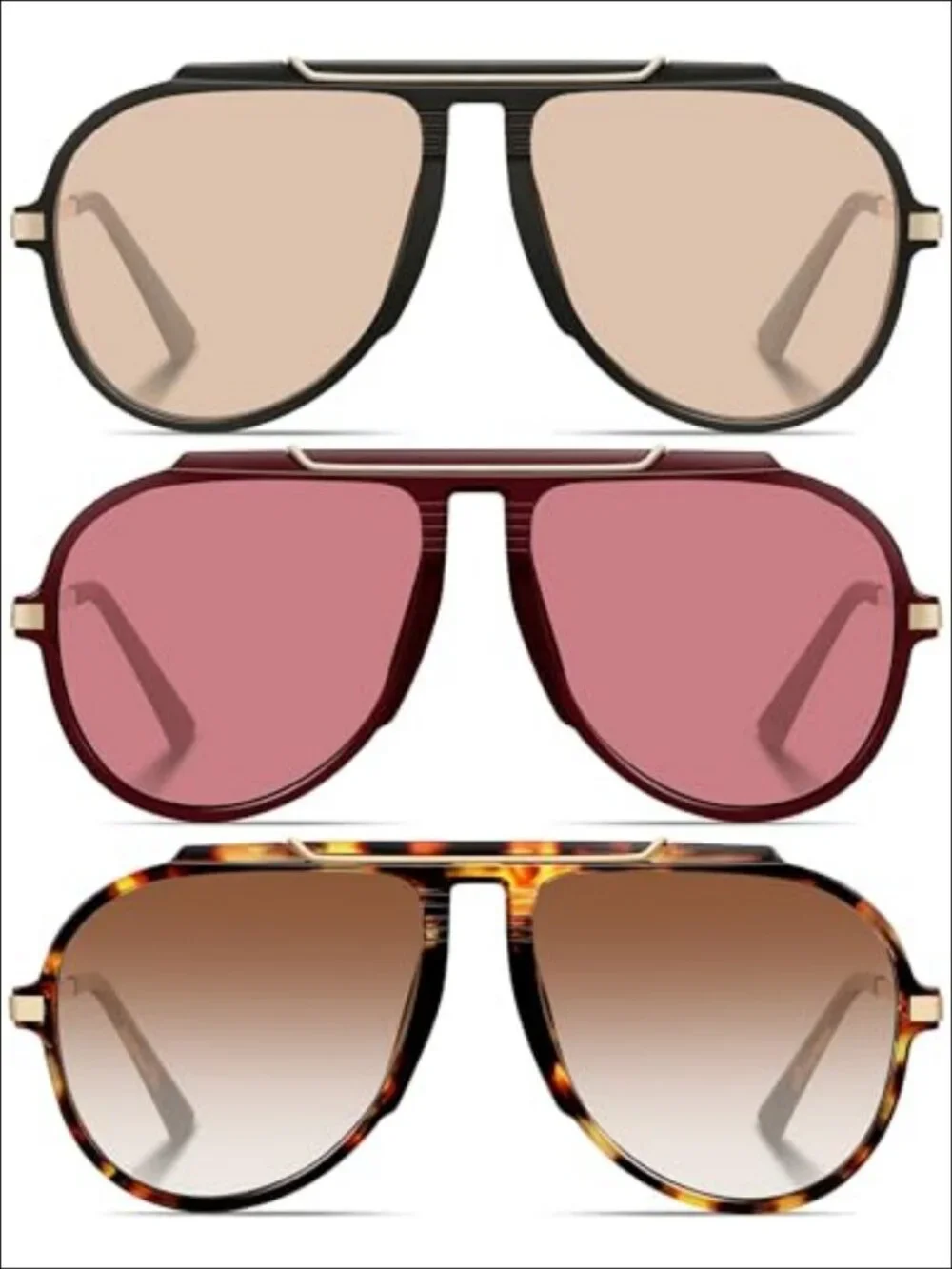 Oversized Aviator Sunglasses Retro Metal Gold Tangle Free UV Protection